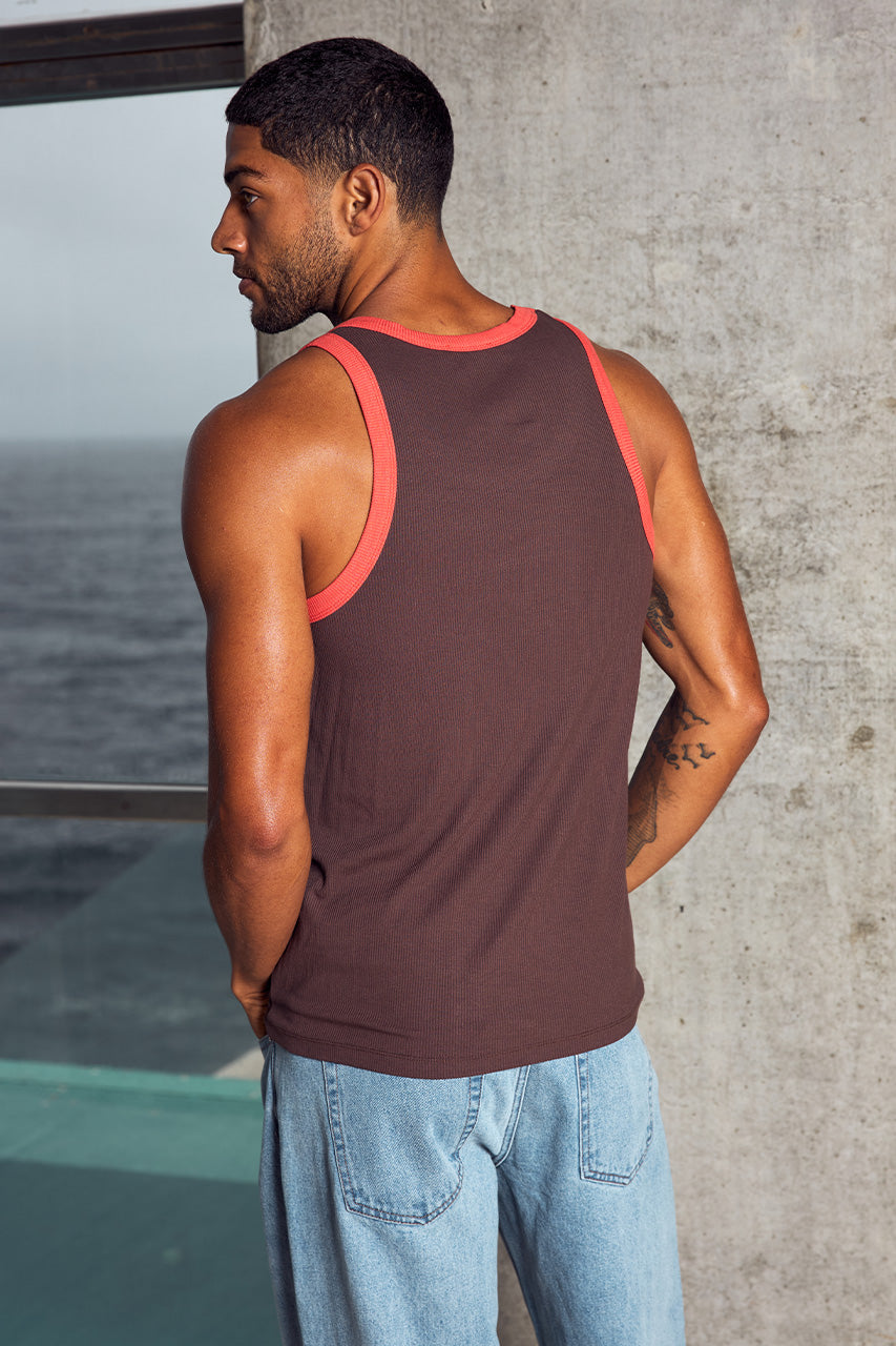 RAUL RIBBED SINGLET - CHOC/ORANGE