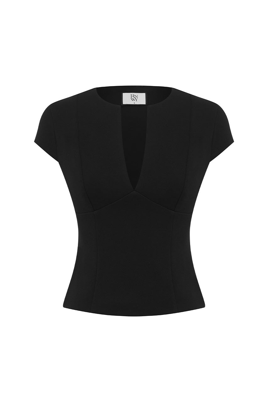 REEVE DEEP V-NECK STRUCTURED TOP - BLACK - REEVEDEEPV-NECKSTRUCTUREDTOP-BLACK