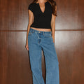 ALIS MID RISE WIDE LEG DENIM JEANS - LIGHT BLUE WASH