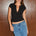 REEVE DEEP V-NECK STRUCTURED TOP - BLACK