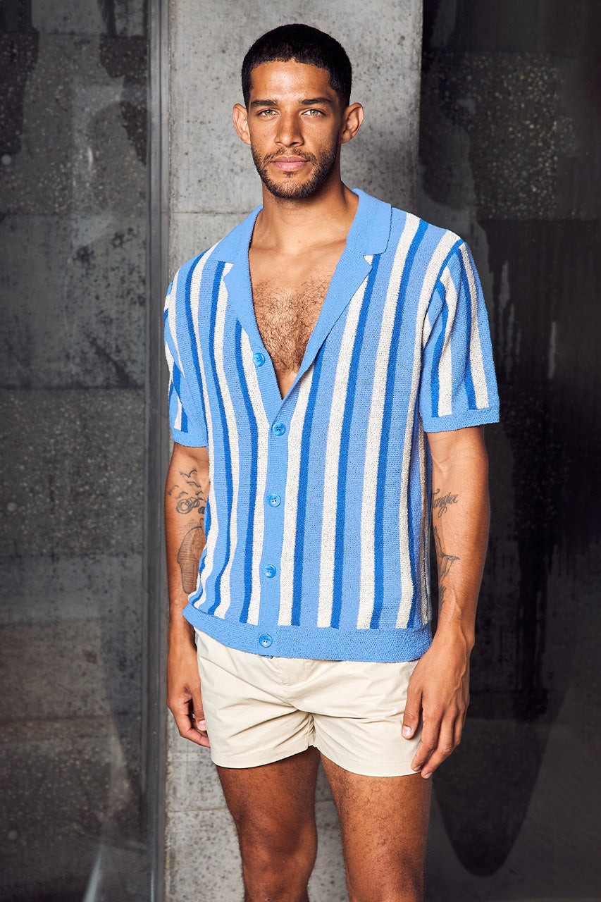 RICCARDO KNIT TOP - BLUE/SAND STRIPE