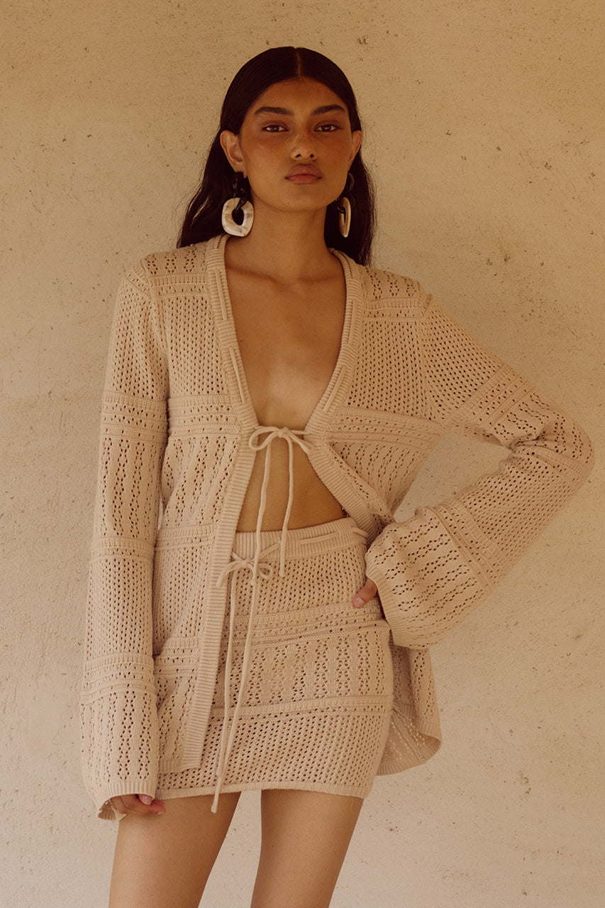RILEY KNIT MINI SKIRT - SAND XXL - RILEYLONGSLEEVETOPSANDxRILEYMINISKIRTSAND