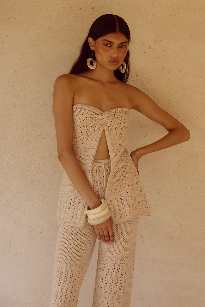 RILEY STRAPLESS KNIT TOP - SAND XXL - RILEYSTRAPLESSTOPSANDxRILEYPANTSAND