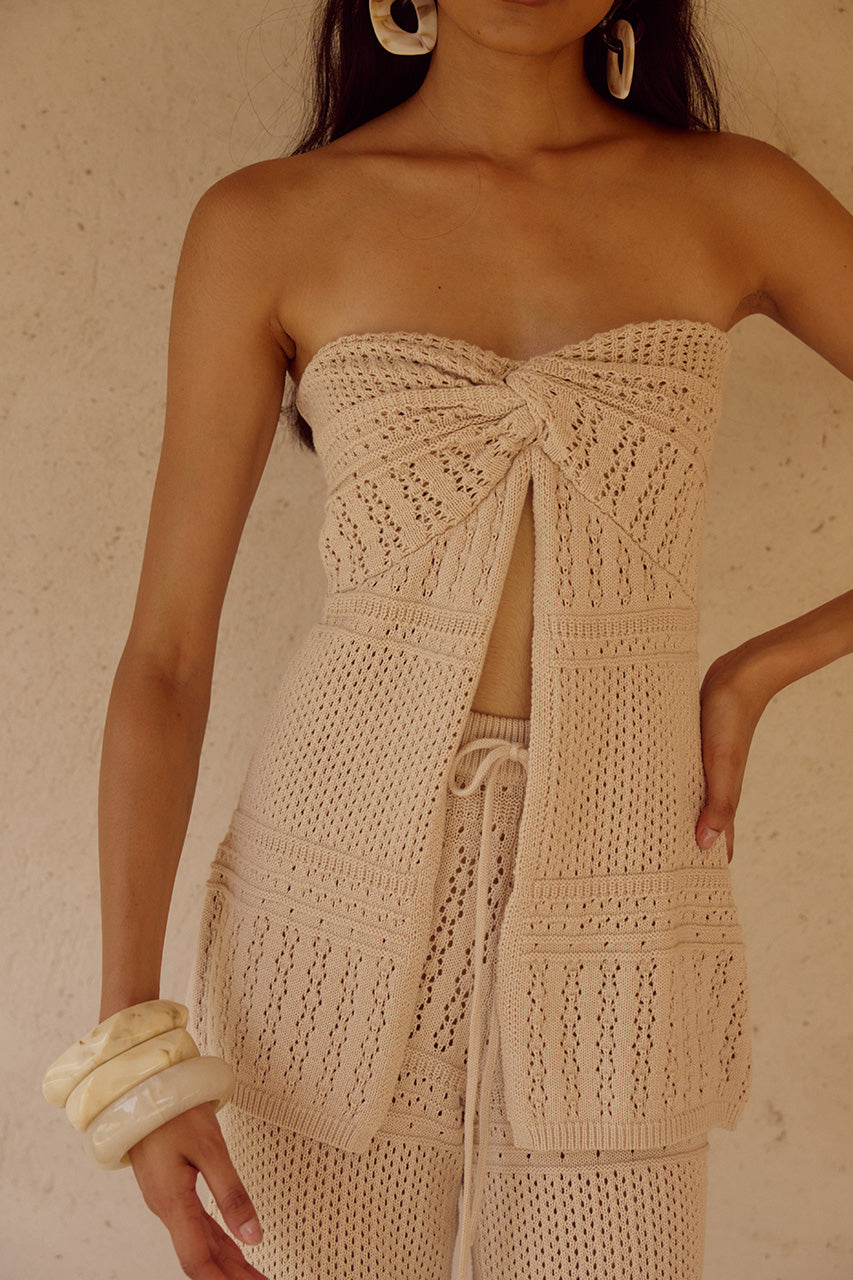 RILEY STRAPLESS KNIT TOP - SAND - RILEYSTRAPLESSTOPSANDxRILEYPANTSAND_2