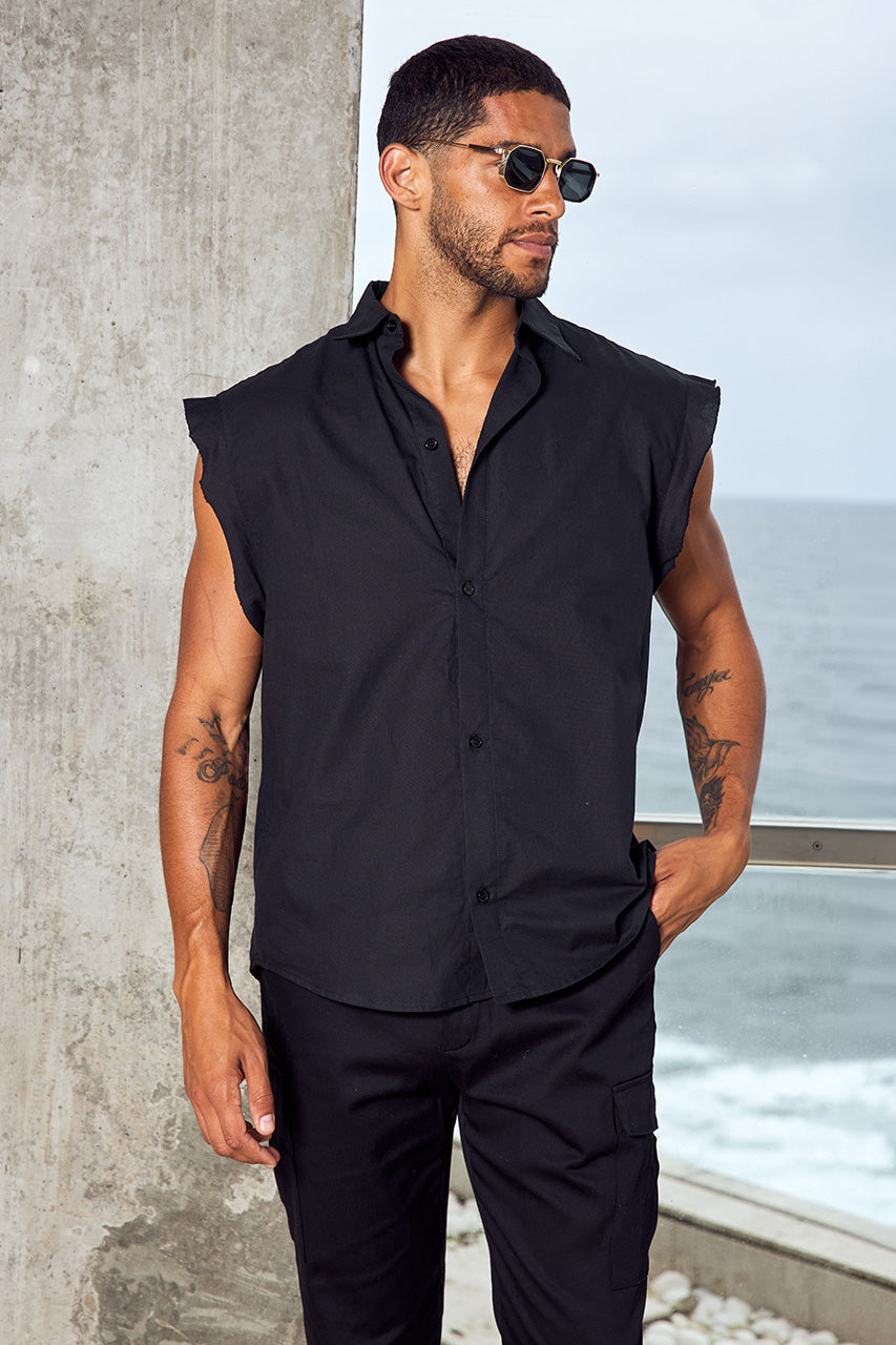 ROMAN SLEEVELESS SHIRT - BLACK - ROMANSLEEVELESSSHIRT-BLACKXCRUISETAPEREDCARGOPANT-BLACK-2