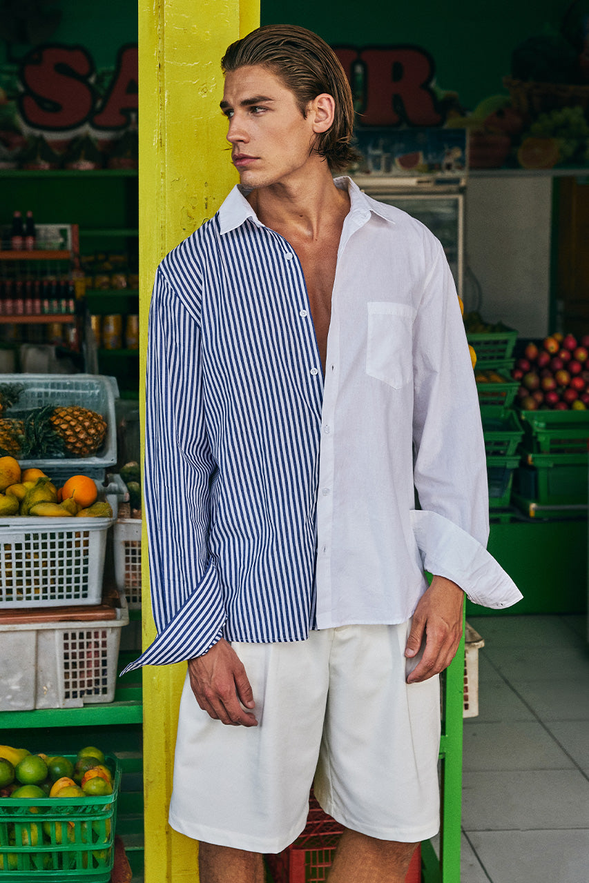 ROMEO LONG SLEEVE SHIRT - NAVY STRIPE/WHITE