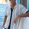 RONALDO COLLARED KNIT TOP - SAND STRIPE