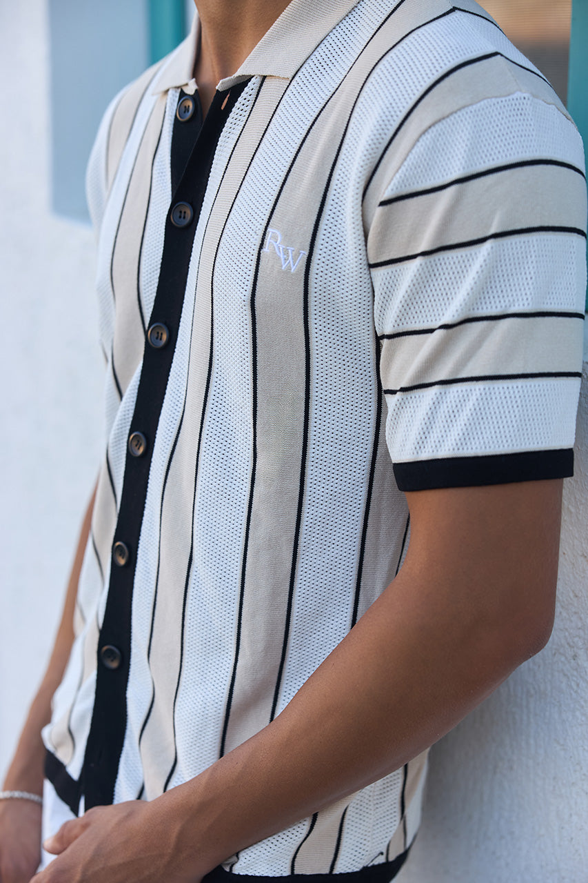 RONALDO COLLARED KNIT TOP - SAND STRIPE - RONALDOCOLLAREDKNITTOP-SANDSTRIPE