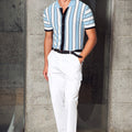 RONALDO COLLARED KNIT TOP - SKY BLUE STRIPE