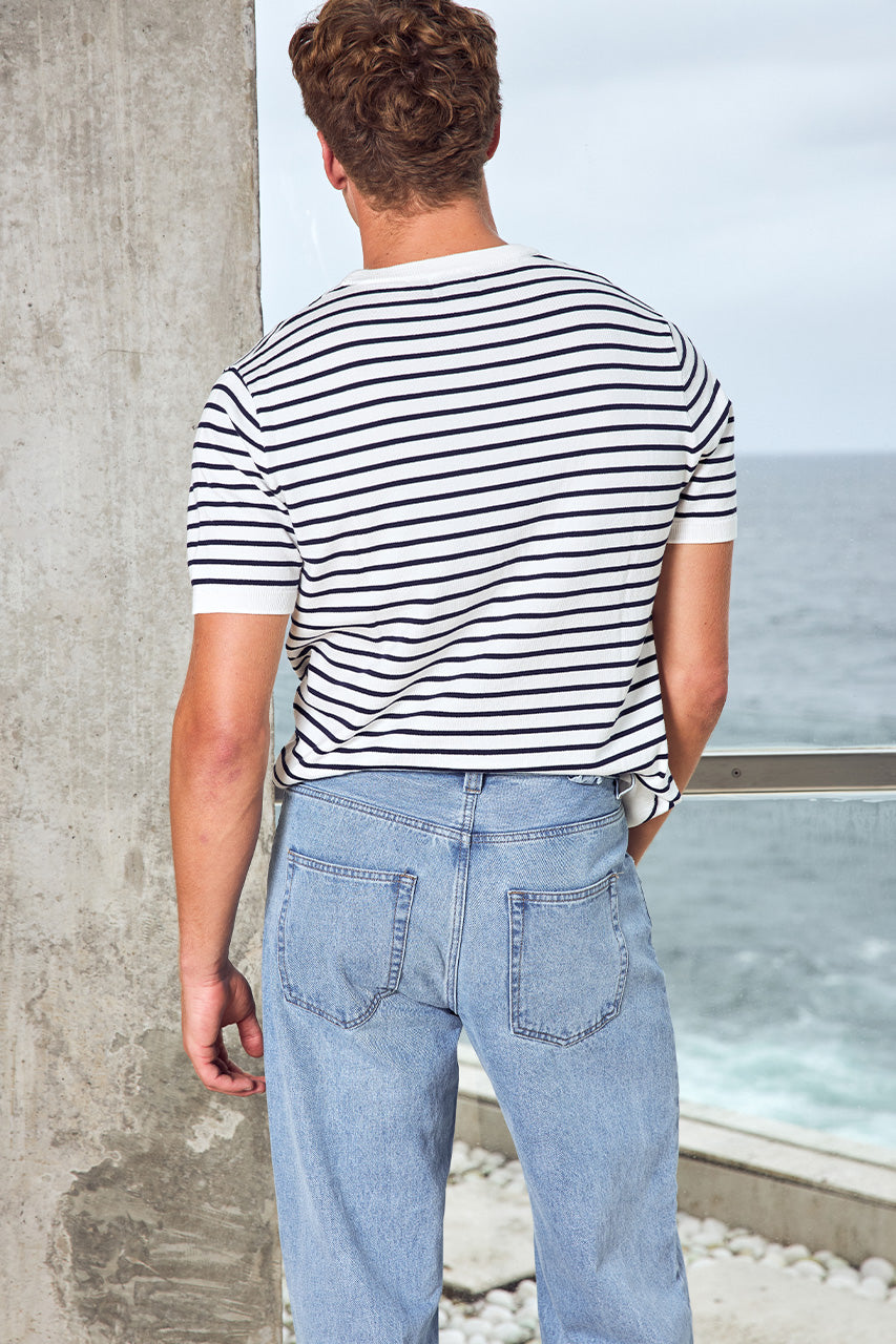 RONAN SHORT SLEEVE KNIT TOP - NAVY/WHITE STRIPE
