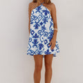 ROSELANI HALTER FLOWY MINI DRESS - MADDIE BLUE