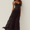 ROSETTA BACKLESS TIERED MAXI DRESS - BLACK