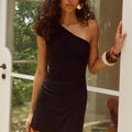 ROSSA OFF SHOULDER MINI DRESS - BLACK
