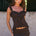 ROXELLE RUFFLE SPLIT FRONT TOP - BITTER CHOCOLATE