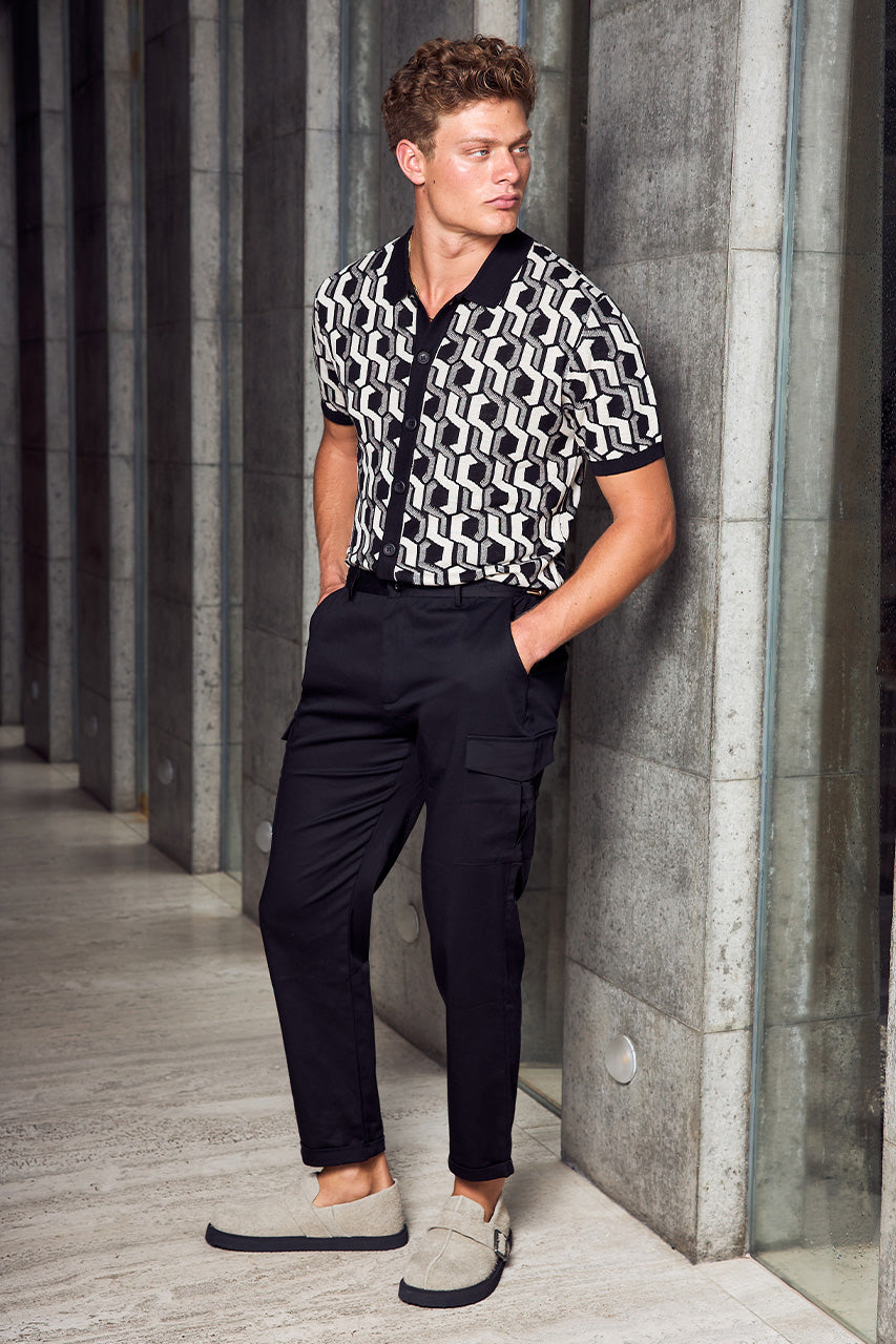 CRUISE TAPERED CARGO PANT - BLACK - RUBEN_COLLARED_KNIT_TOP_-_BLACK_SAND_x_CRUISE_TAPERED_CARGO_PANT_-_BLACK-2