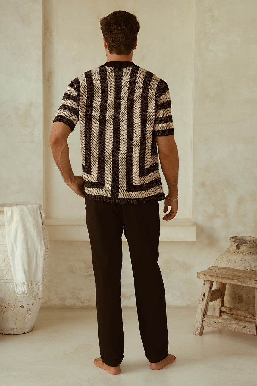THEO KNIT  SHIRT - SAND/BLACK