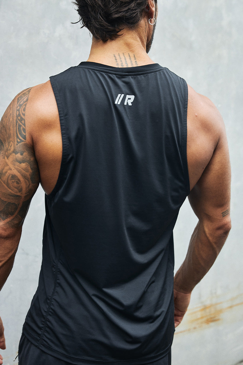 RUNAWAY MUSCLE TANK TOP - BLACK - RUNAWAYMUSCLETANKTOP-BLACKxWAYNEDRAWSTRINGSHORTS-BLACK-3
