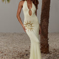 SABRINA HALTER KNIT MAXI DRESS - LEMON