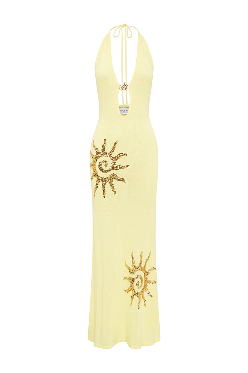 SABRINA HALTER KNIT MAXI DRESS - LEMON - SABRINAHALTERKNITMAXIDRESS-LEMON