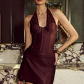 SABRINE HALTER CORSET MINI DRESS - BITTER CHOCOLATE