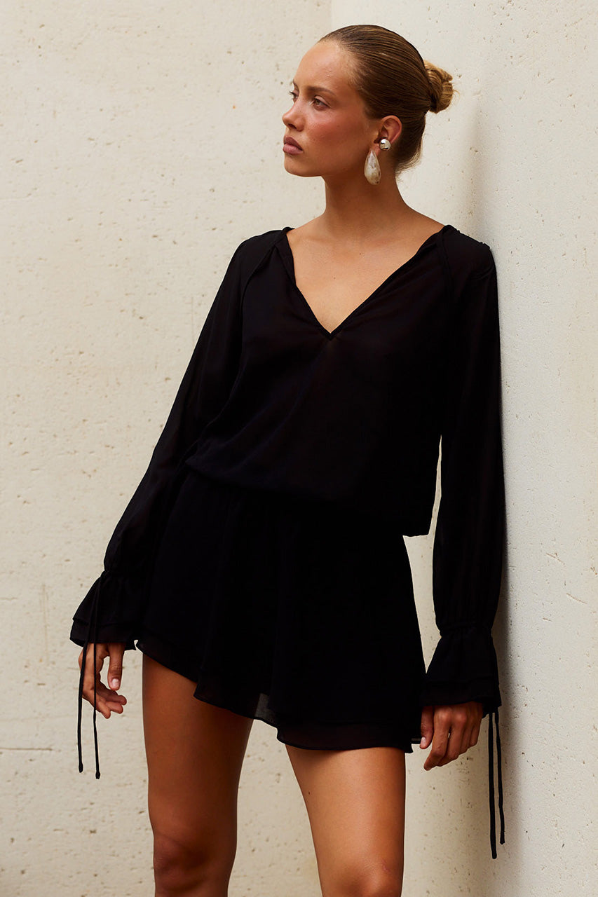 SAMANTHA RUFFLE V-NECK MINI DRESS - BLACK - SAMANTHARUFFLEV-NECKMINIDRESS-BLACK-03