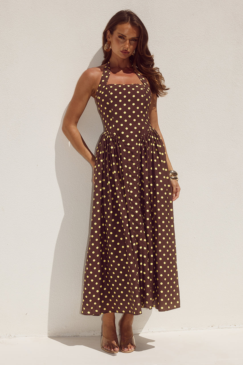 SAMMI HALTER MIDI DRESS - CHOC/LEMON POLKA XXL - SAMMI-HALTER-MIDI-DRESS---CHOC-LEMON-POLKA-_6