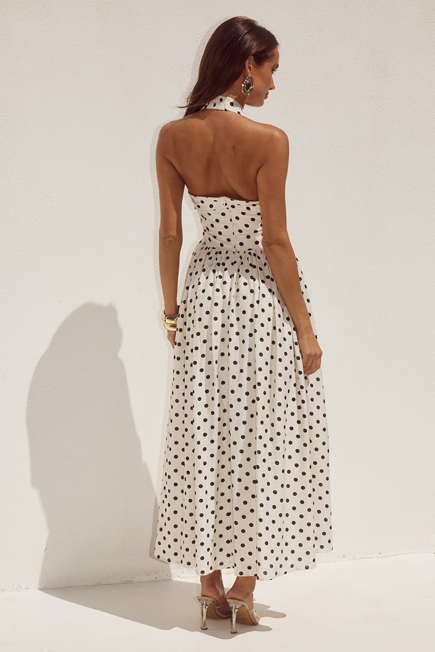 SAMMI HALTER MIDI DRESS - CREAM/BLACK POLKA - SAMMIHALTERMIDIDRESS-CREAMBLACKPOLKA-1