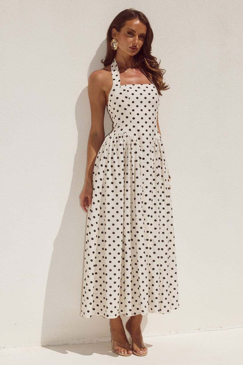 SAMMI HALTER MIDI DRESS - CREAM/BLACK POLKA - SAMMIHALTERMIDIDRESS-CREAMBLACKPOLKA-2