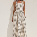 SAMMI HALTER MIDI DRESS - CREAM/BLACK POLKA