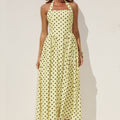 SAMMI HALTER MIDI DRESS - LEMON/CHOC POLKA
