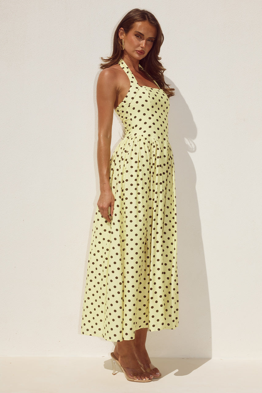 SAMMI HALTER MIDI DRESS - LEMON/CHOC POLKA - SAMMIHALTERMIDIDRESS-LEMONCHOCPOLKA-6