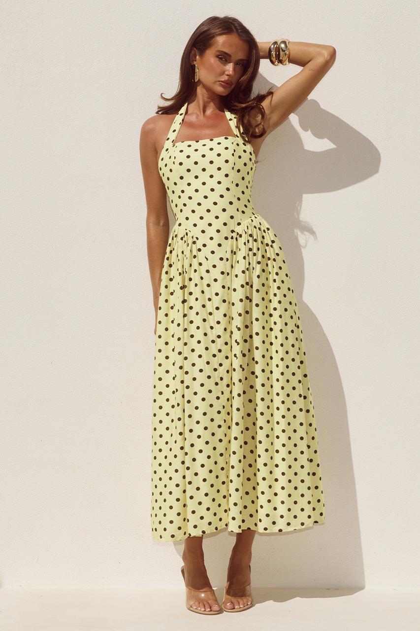 SAMMI HALTER MIDI DRESS - LEMON/CHOC POLKA - SAMMIHALTERMIDIDRESS-LEMONCHOCPOLKA-7
