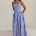 SAMMI HALTER MIDI DRESS - PERIWINKLE/LEMON POLKA