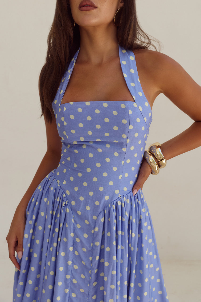 SAMMI HALTER MIDI DRESS - PERIWINKLE/LEMON POLKA - SAMMIHALTERMIDIDRESS-PERIWINKLELEMONPOLKA-04