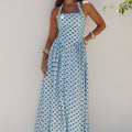 SAMMI HALTER MIDI DRESS - SKY BLUE/CHOC POLKA