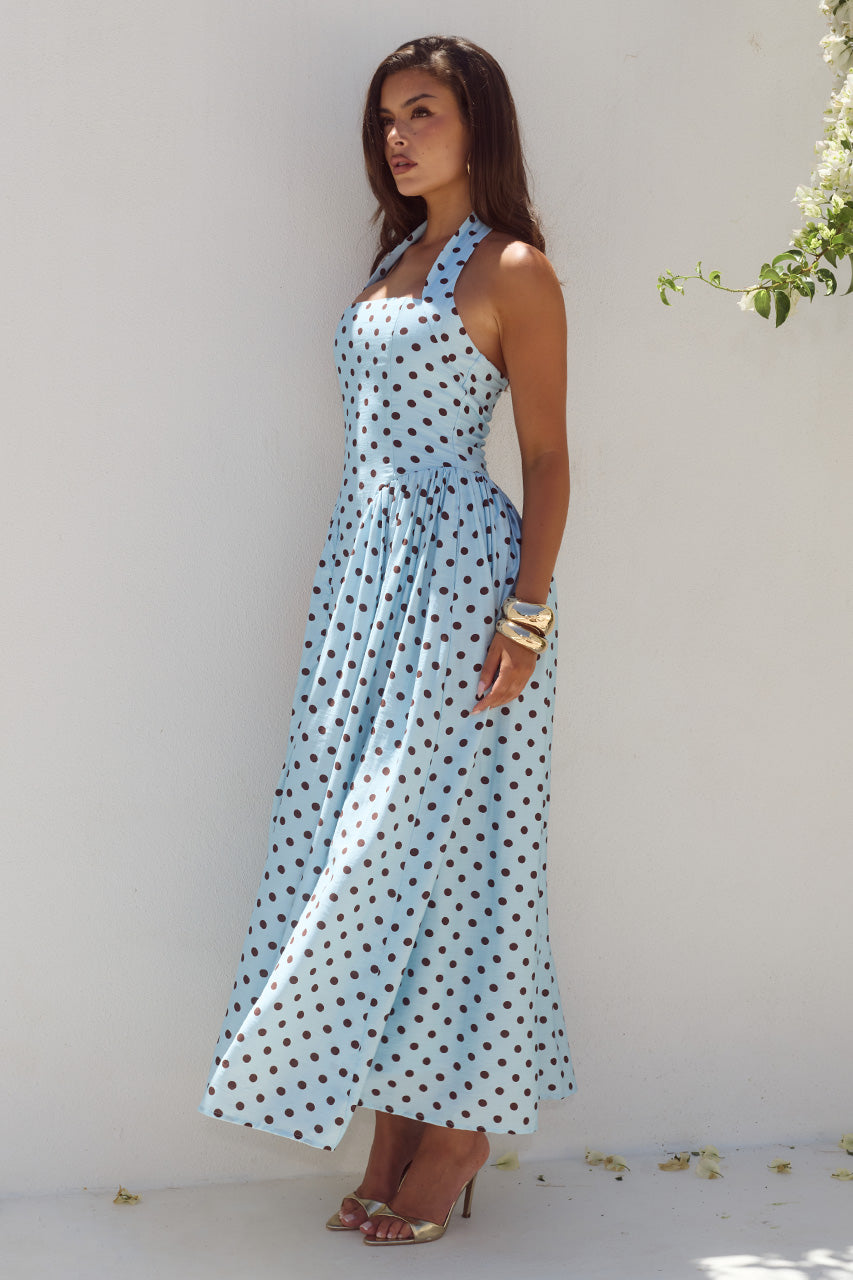 SAMMI HALTER MIDI DRESS - SKY BLUE/CHOC POLKA - SAMMIHALTERMIDIDRESS-SKYBLUECHOCPOLKA-4