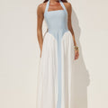 SAMMI HALTER MIDI DRESS - SKY BLUE/WHITE