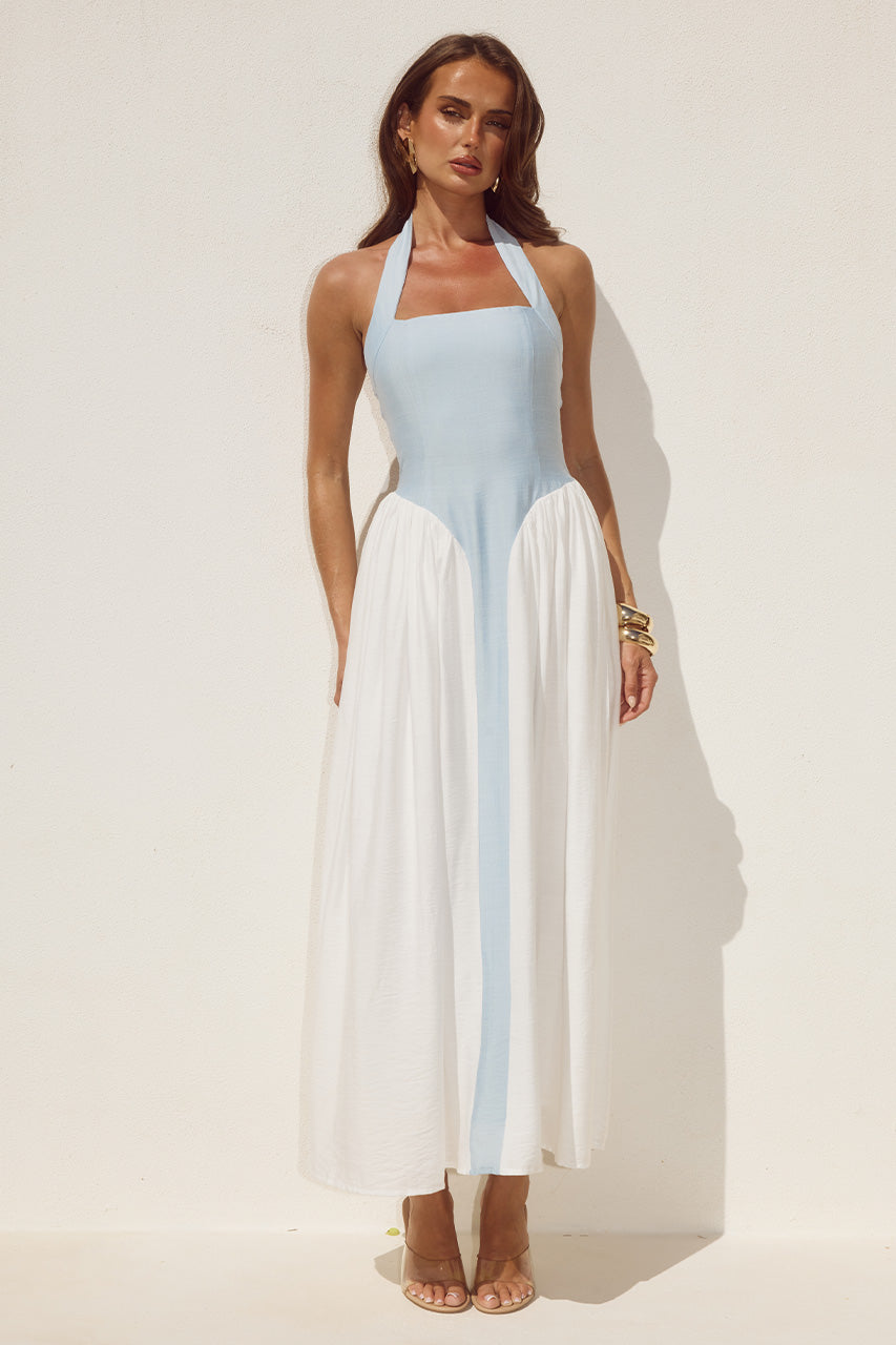 SAMMI HALTER MIDI DRESS - SKY BLUE/WHITE XXL - SAMMIHALTERMIDIDRESS-SKYBLUEWHITE-2