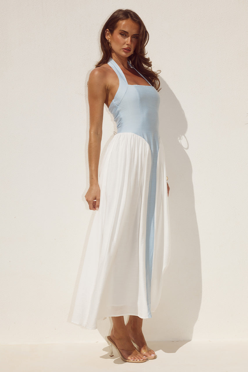 SAMMI HALTER MIDI DRESS - SKY BLUE/WHITE - SAMMIHALTERMIDIDRESS-SKYBLUEWHITE-3