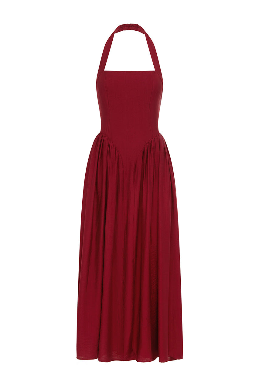 SAMMI HALTER MIDI DRESS - WINE
