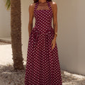 SAMMI HALTER MIDI DRESS - WINE/WHITE POLKA