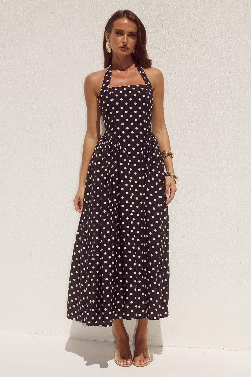 SAMMI HALTER MIDI DRESS - BLACK/WHITE POLKA XXL - SAMMIHALTERMIDIDRESSBLACKANDWHITEPOLKA-1
