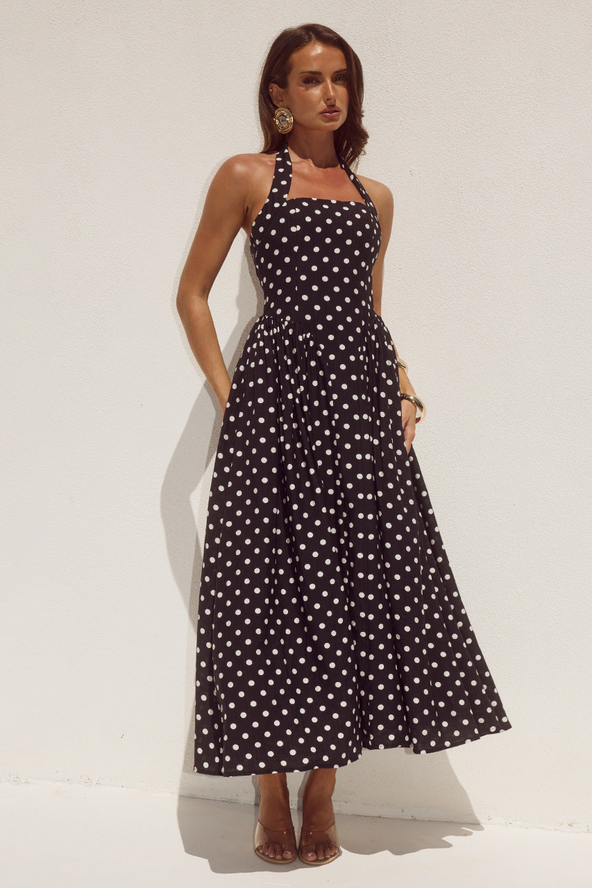 SAMMI HALTER MIDI DRESS - BLACK/WHITE POLKA - SAMMIHALTERMIDIDRESSBLACKANDWHITEPOLKA-3