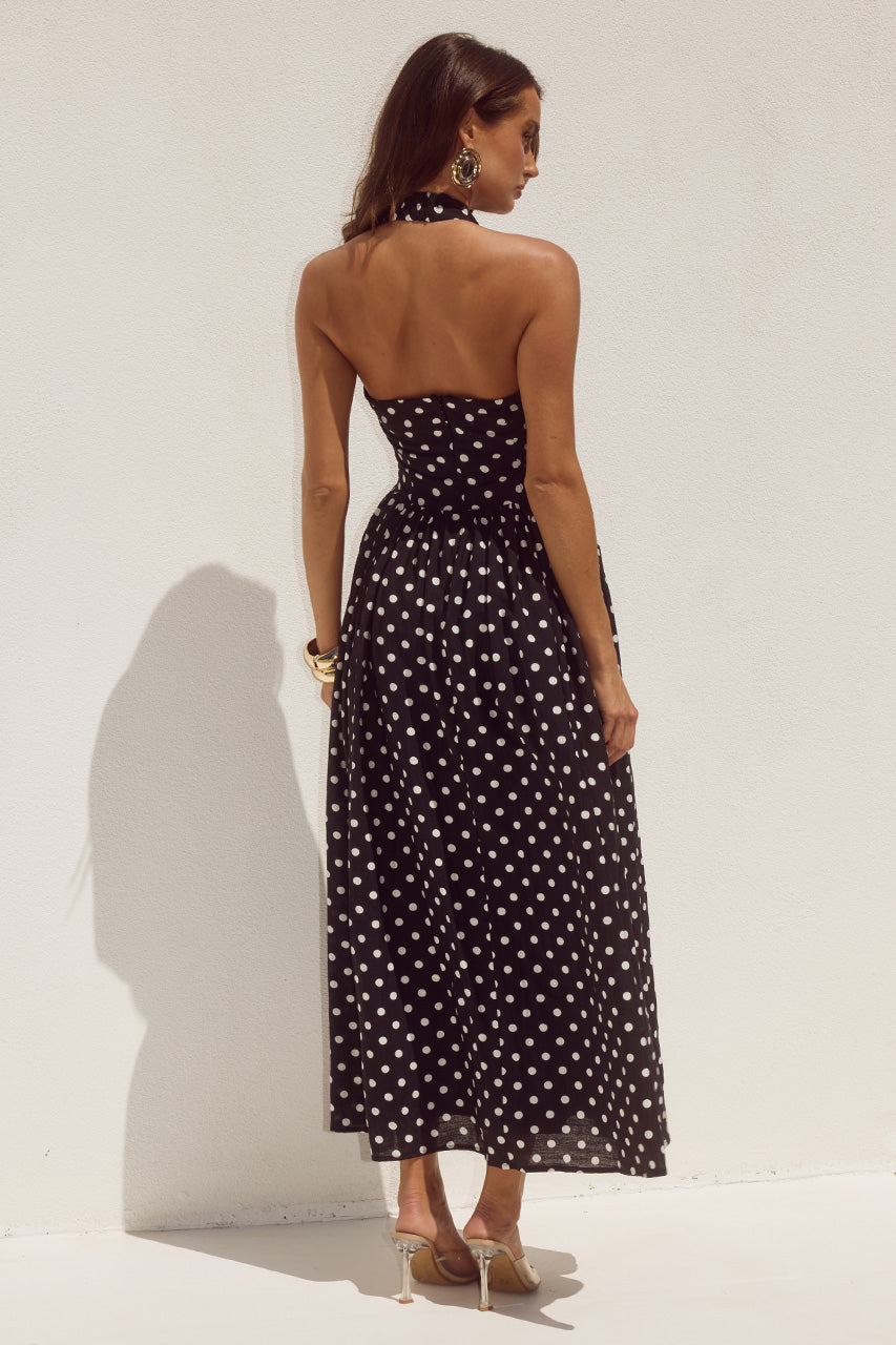 SAMMI HALTER MIDI DRESS - BLACK/WHITE POLKA - SAMMIHALTERMIDIDRESSBLACKANDWHITEPOLKA-5