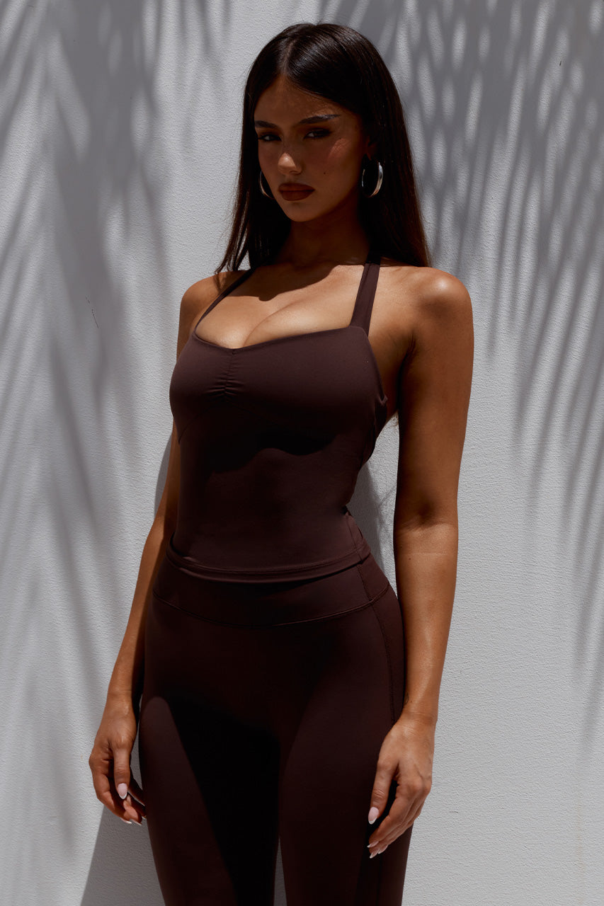 SAMMY BACKLESS HALTER TOP - CHOCOLATE - SAMMYBACKLESSHALTERTOPxKIARAHIGHRISEFLAREDLEGGINGS-CHOCOLATE-08