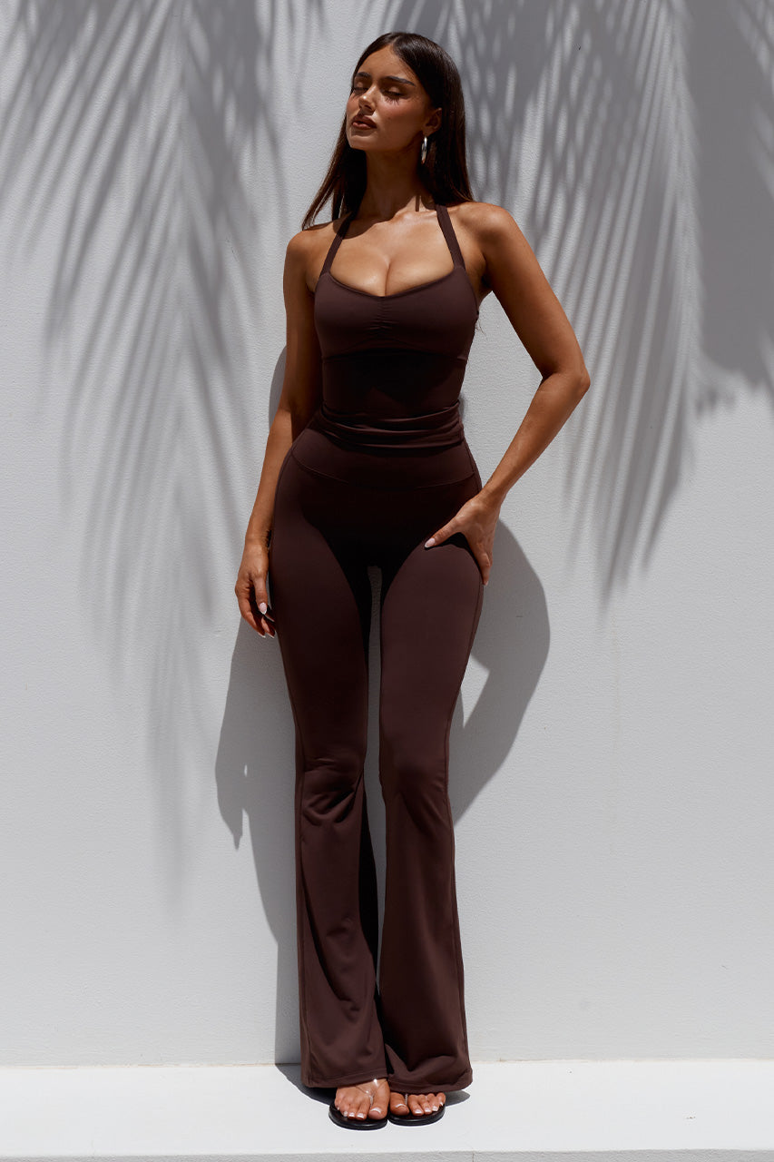 KIARA HIGH RISE FLARED LEGGINGS - CHOCOLATE - SAMMYBACKLESSHALTERTOPxKIARAHIGHRISEFLAREDLEGGINGS-CHOCOLATE-16