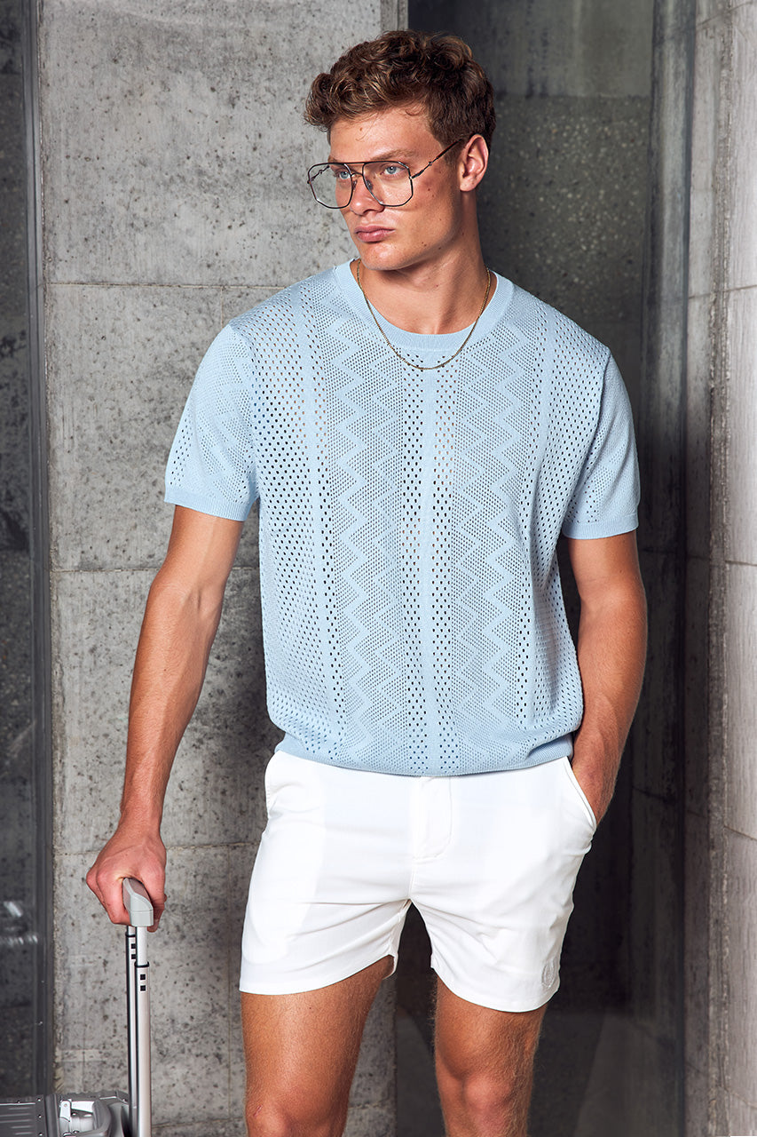 CARLOS TAILORED SHORTS - WHITE - SANDERSHORTSLEEVEKNITTOP-SKYBLUEXCARLOSTAILOREDSHORTS-WHITE-2