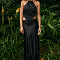 RODIE LOW WAISTED GODET MAXI SKIRT - BLACK