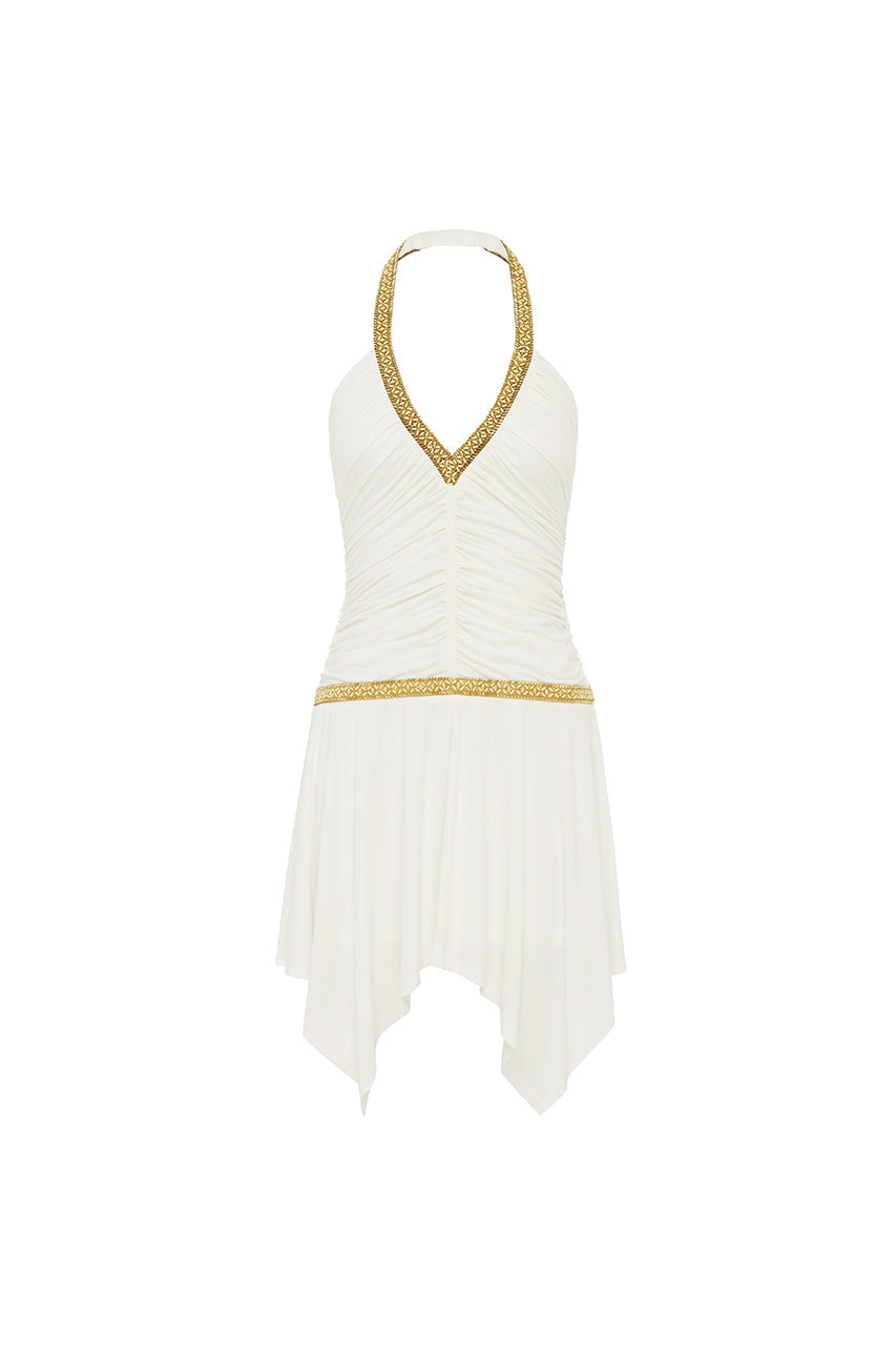 SHAE RUCHED MINI DRESS - WHITE - SHAERUCHEDMINIDRESSWHITE