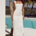 SHARNI RUCHED MIDI DRESS - WHITE